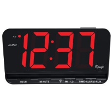 An electric nightstand alarm clock with large red display