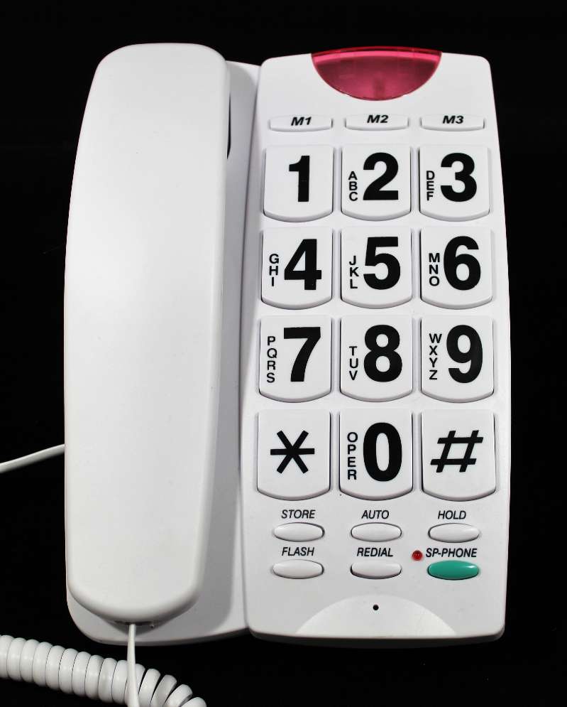Teléfono con botones grandes de alto contraste Blanco con números negros