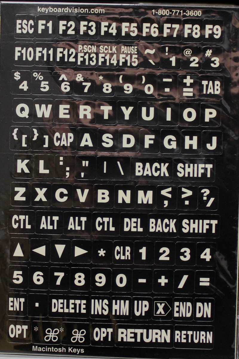Large Print and Braille Keyboard Labels (White Letters)